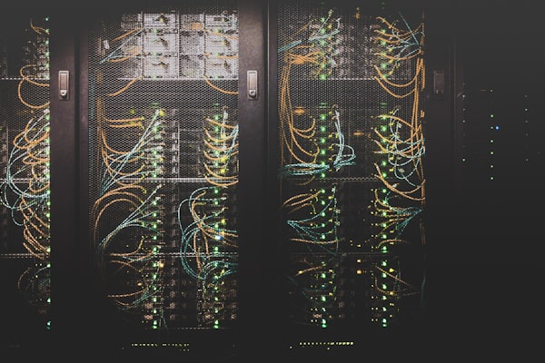 Server room with glowing lights representing local AI infrastructure